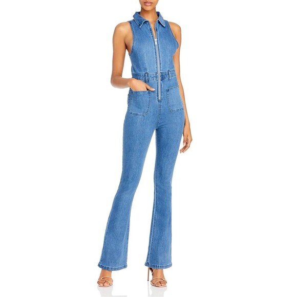 WeWoreWhat Sleeveless Flare Stretch Denim Jumpsuit Size 4...